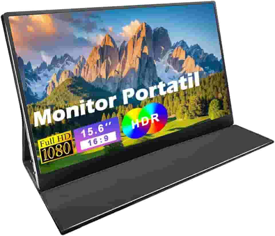 Monitor Portátil 15.6'' FHD 1080P IPS, Plug & Play via USB-C/HDMI, Antirreflexo e Proteção para Olhos, Compatível com Notebook, PC, Celular e Consoles de Jogos
