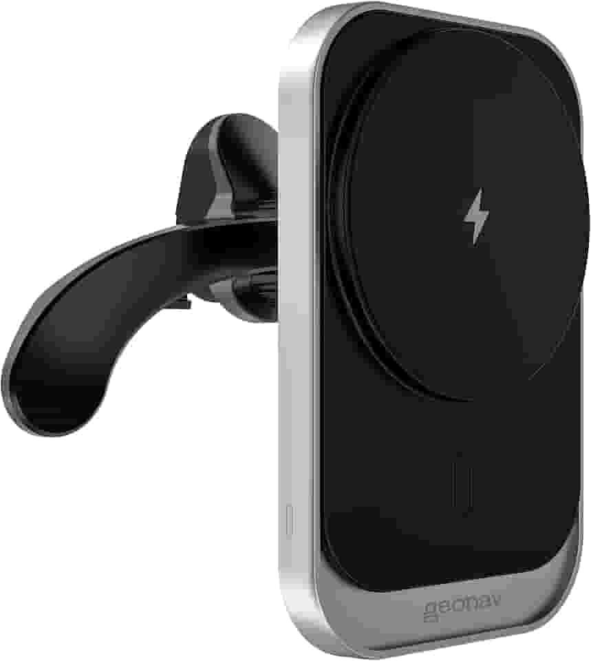 Geonav Carregador Veicular Magnético por Indução até 15W, compatível MagSafe (iPhones a partir do 12) ou anel magnético (Android ou iPhones mais antigos), CHV15MAG, Cinza e Preto