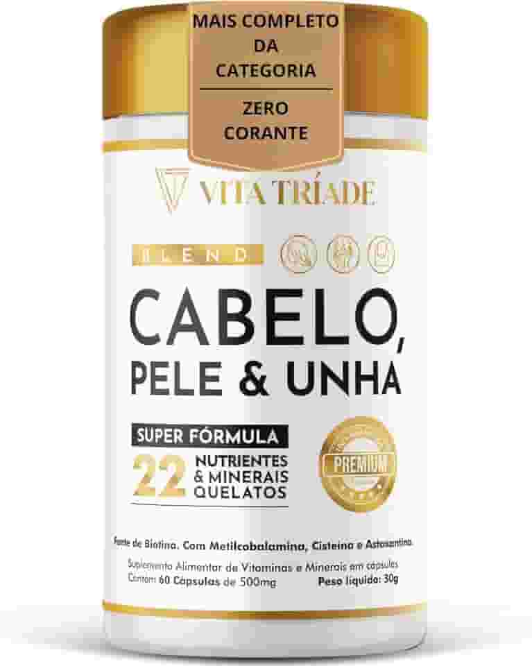 Biotina Vitamina Cabelo e Unha | Fórmula Avançada com 22 Nutrientes, Cisteína, Astaxantina, Vitamina B12 – 60 Cápsulas Vita Tríade