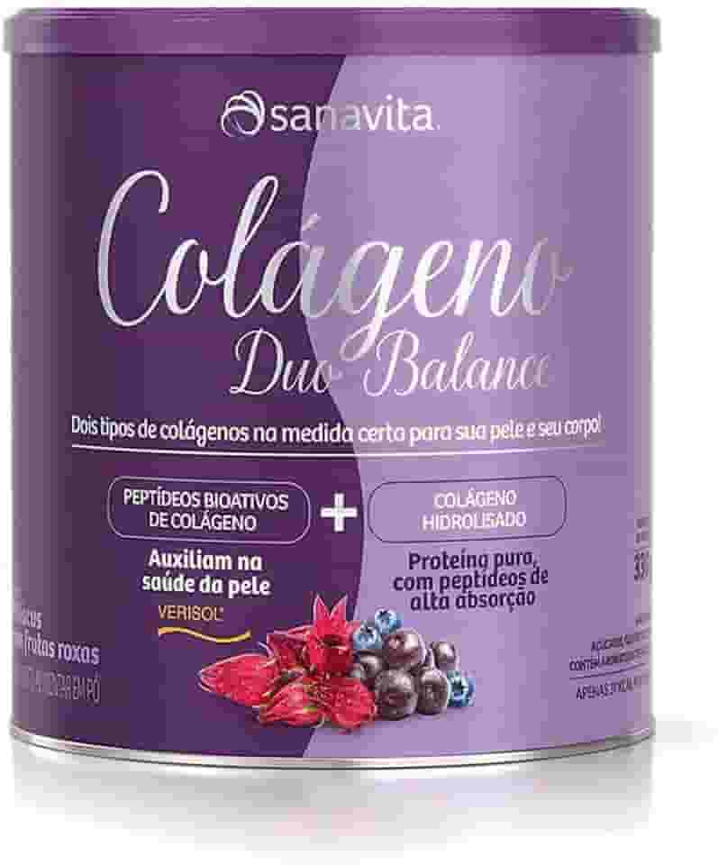 Sanavita - Colágeno com Ácido Hialurônico - Duo Balance - Sabor Hibiscos com Frutas Roxas - 330g