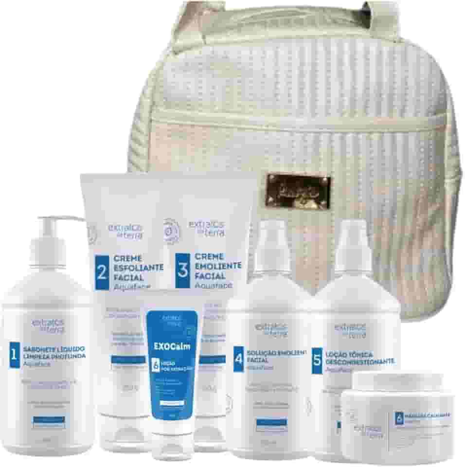 Kit Profissional de Limpeza de Pele Aquaface com EXOCalm – Sabonete Líquido 500 ml, Esfoliante 250 g, Cremes Emoliente e Solução 250 g/500 ml, Loção Tônica 500 ml, Máscara Calmante 180 g e EXOCalm 60 g