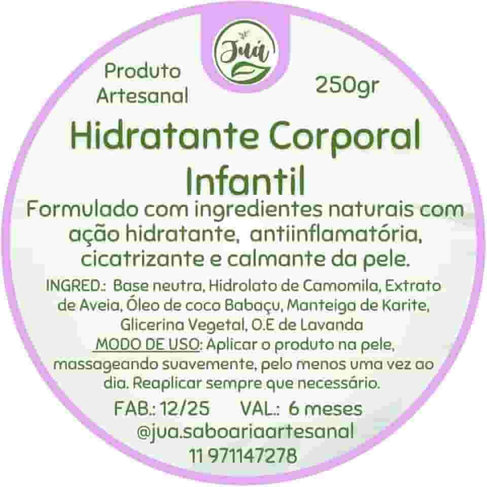 Alergias Dermatite Eczema e pele sensível? Hidratante Infantil Natural com Camomila, Lavanda e Aveia, Livre de Parabenos (250 gramas)