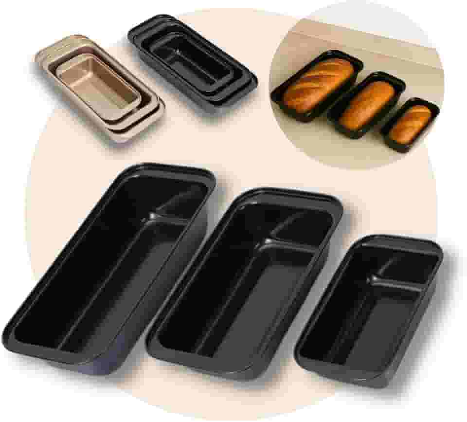 Kit 3 Formas para Assar Pão e Bolo, Assadeiras Antiaderentes – Tamanhos Diferentes – Fácil de Desenformar e Limpar, Ideal para Pães e Bolo — Revestimento Antiaderente — PREMIUM LOREAL SHOP