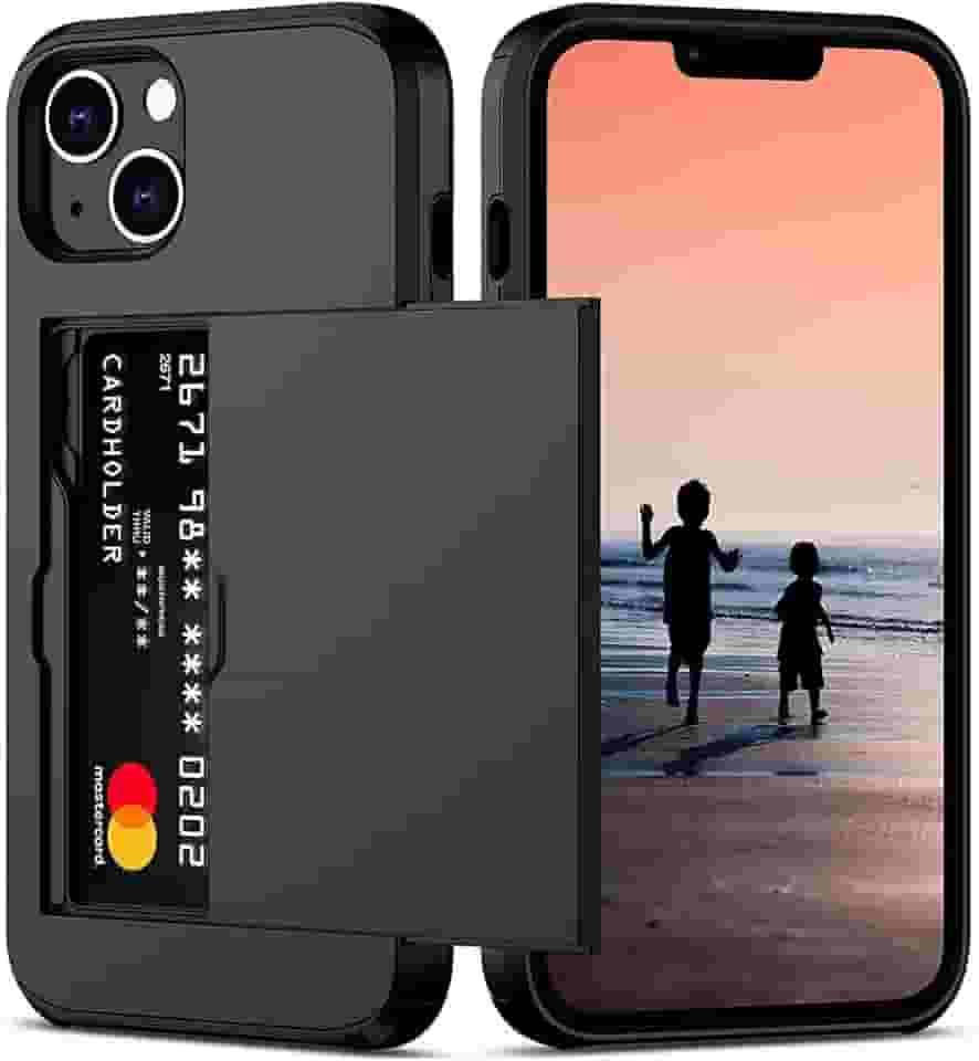 Capa Carteira com Porta Cartão Embutido para guardar Cartões de Crédito Para o iPhone 14 (Tela 6.1) Cor Preto