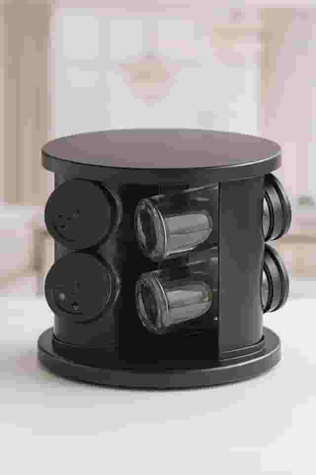 Porta Temperos Giratório 360° com 6 Potes de Vidro, Base Rotatória, Capacidade 85mL, 17,5x17,5x15cm, Organizador para Cozinha