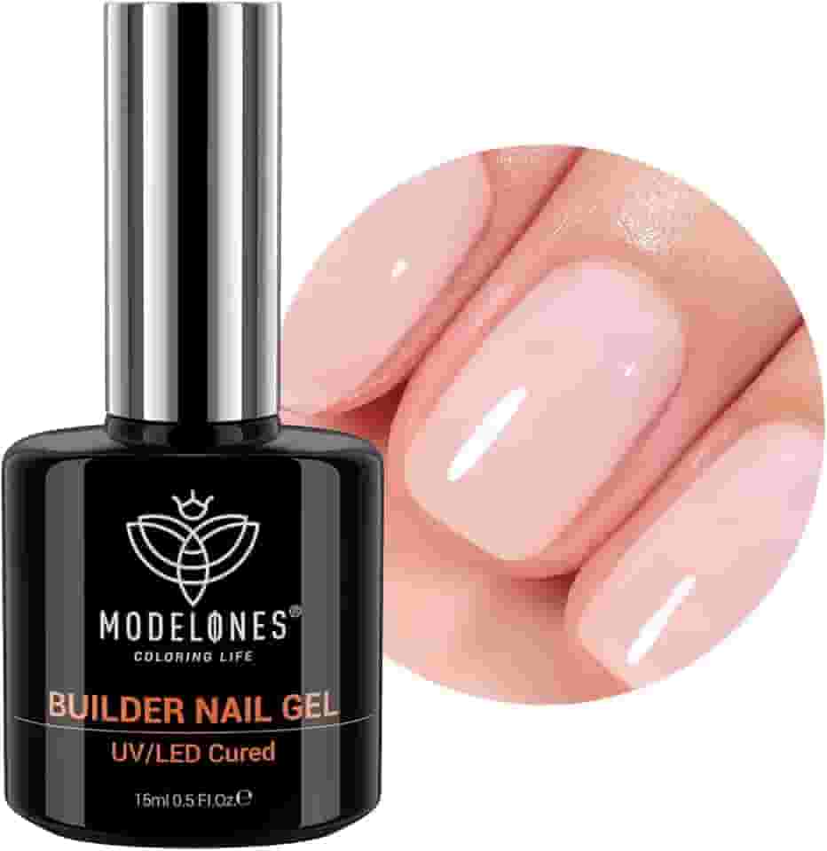 Modelones Builder Gel para unhas, 8 em um, Nude Builder, lâmpada LED curada, espessamento, fortalecimento do ápice, extensão, base de borracha colorida, gel de esmalte, cola em frasco para salão de beleza caseiro DIY para meninas