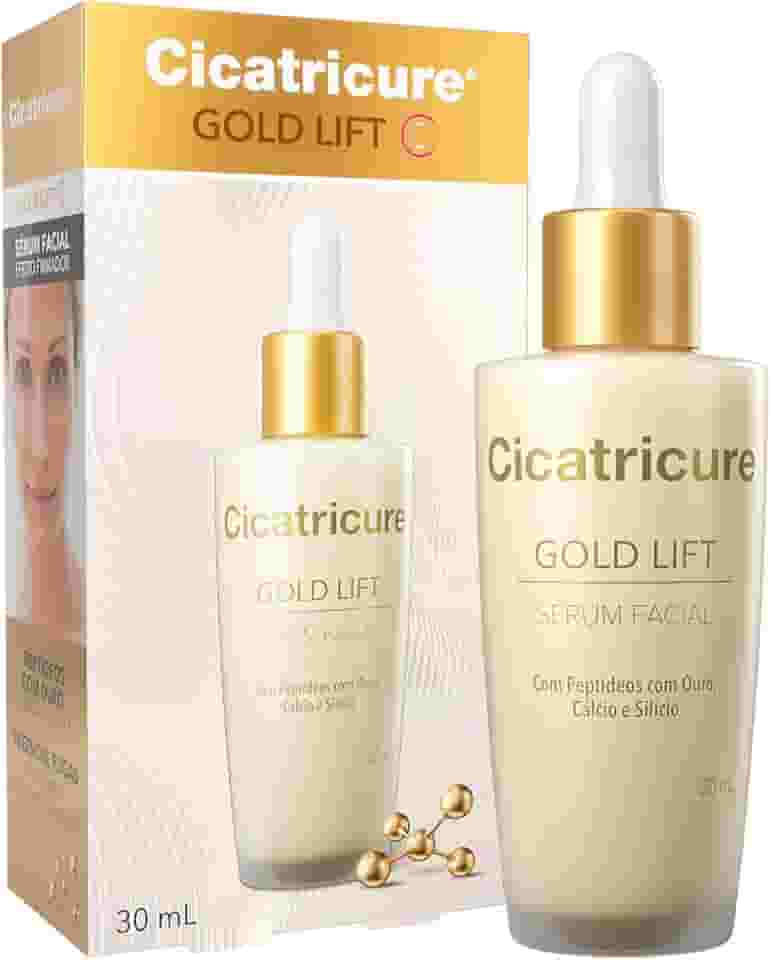 Cicatricure Gold Lift Serum Facial com Peptídeos, Ouro, Cálcio e Silício, Jumbo, Reduz Rugas Gravitacionais, Efeito Tensor e Nutritivo para Rosto, Pescoço e Colo, Reafirma Contorno, 30m