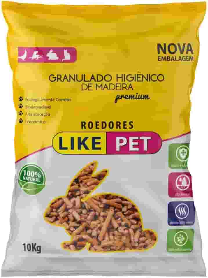 Granulado Higiênico de Madeira Like Pet Roedores 10 kg – 100 % Natural, Alta Absorção, Elimina Odor, Ecológico