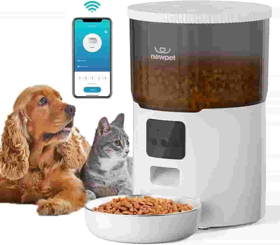 NEWPET Alimentador Automático Cães Gatos Pets,4L Tuya APP Alimentador Pet Gato Cão Automático Wi-fi Smart Programável 1-4 Refeições por Dia