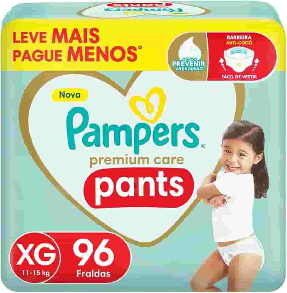 Fralda Pampers Premium Care Pants Tamanho XG, Fácil de Vestir, 96 Unidades
