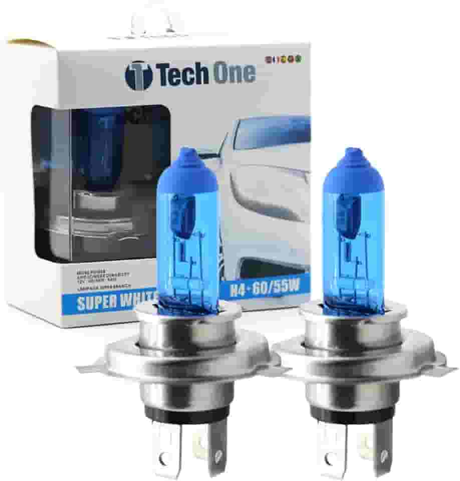 PAR LAMPADAS SUPER BRANCAS 12V H4 8500K 60/55W TECH ONE