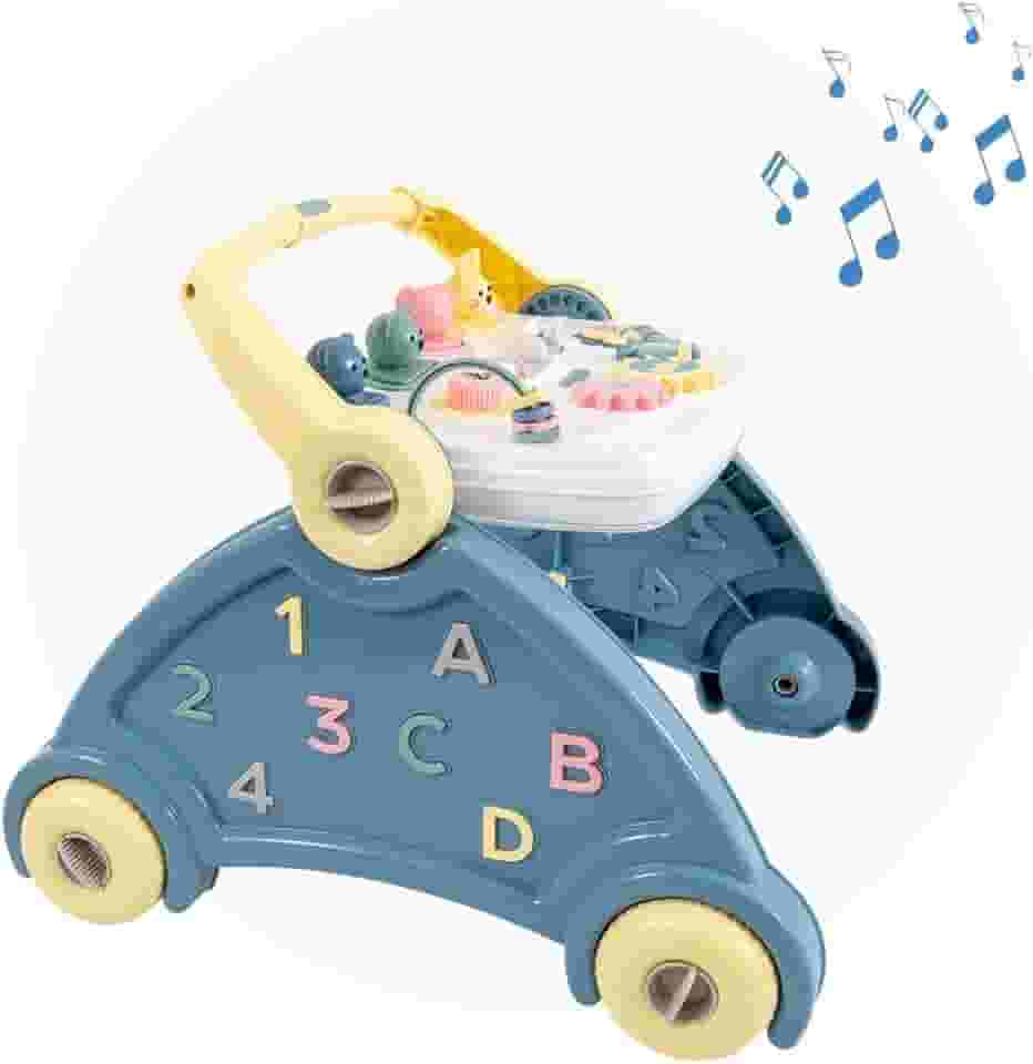 Andador de Empurrar Infantil Didático Azul para Bebê Divertido com Som Poliplac