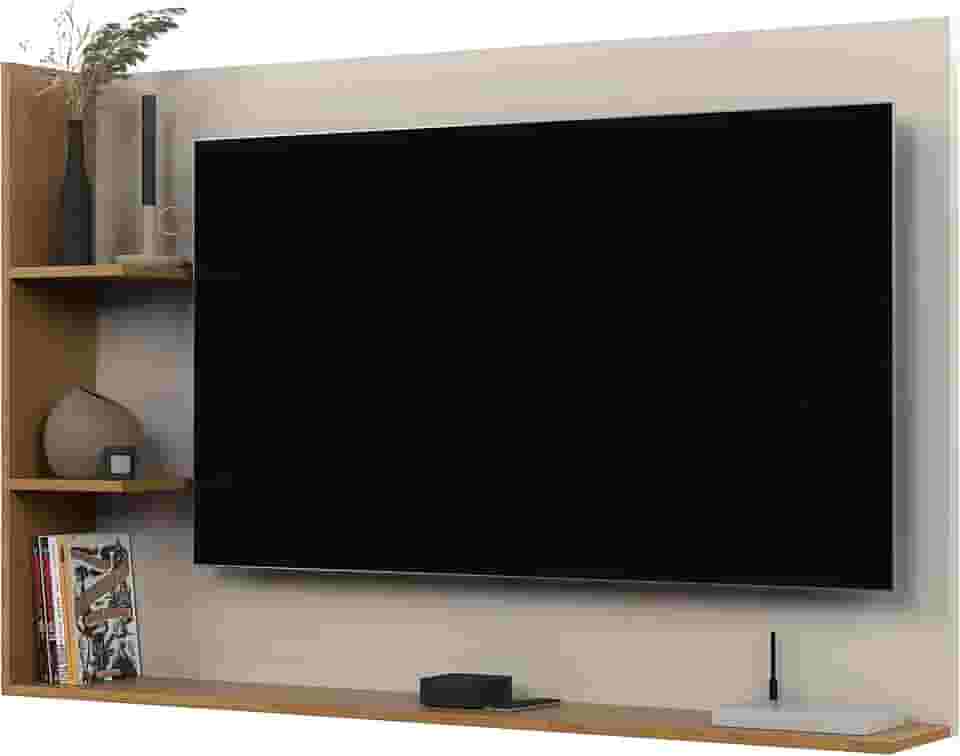 Painel Para TV 50 Polegadas Sala/Quarto Nicho Prateleira Berlim (OffWhite/Nature)