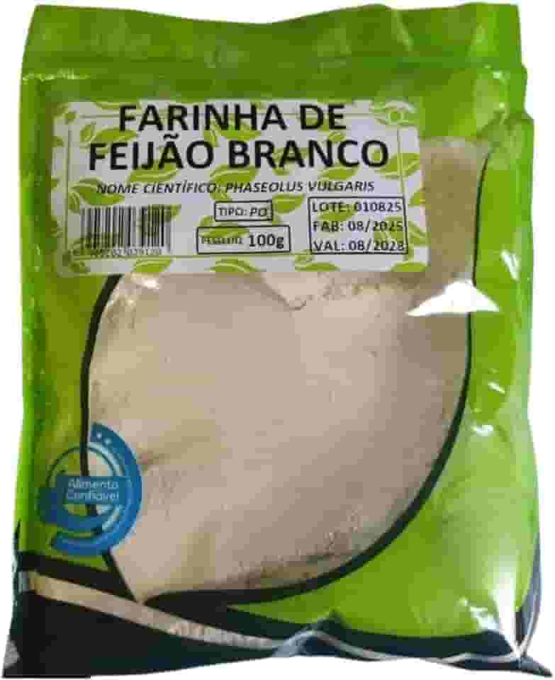 Farinha de Feijão Branco, Phaseolus Vulgaris, Pó Natural, 100g.