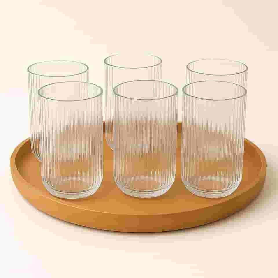 Jogo 6 Copos De Vidro Canelado Cameratta Agua Suco Drink 420ml Transparente