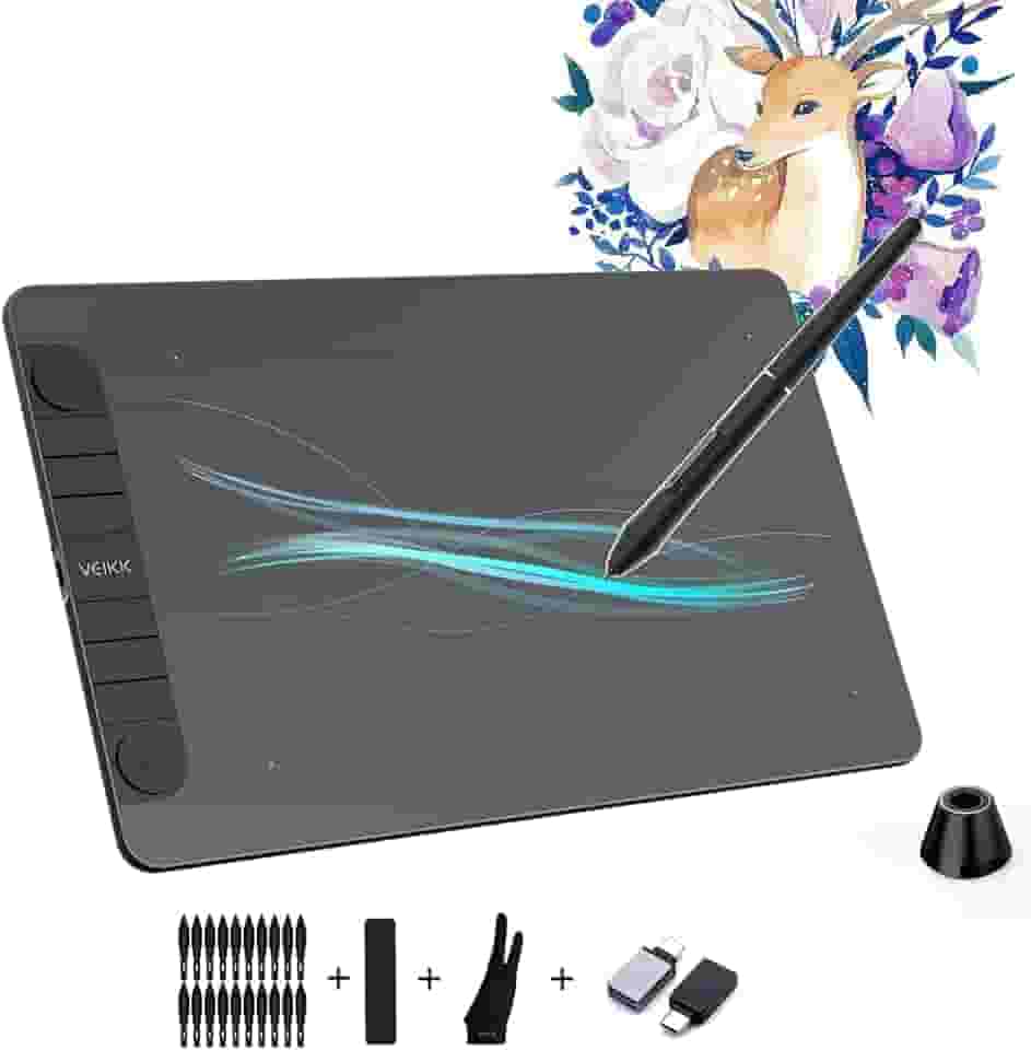 VEIKK Mesa Digitalizadora VK1060 Pro Tablets de design gráfico 10 x 6 polegadas tablet desenho com 2 rodas de rolagem e 6 teclas de acesso rápido, compatível com Android/Mac/Chrome/Windows/Linux