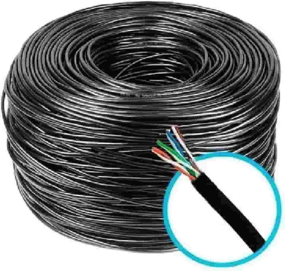 Cabo De Rede 4 Pares Cat5e Preto Cftv Utp RJ45 Trançado Internet 100 Metros Net Rolo