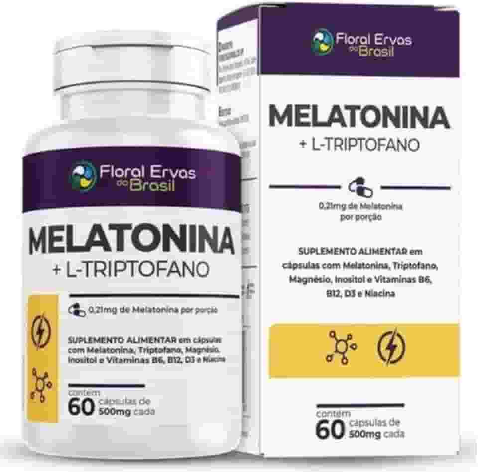 Melatonina + L Triptofano + Niacina + Vit B6 B12 D3 500mg Puro 60Cáps Floral Ervas