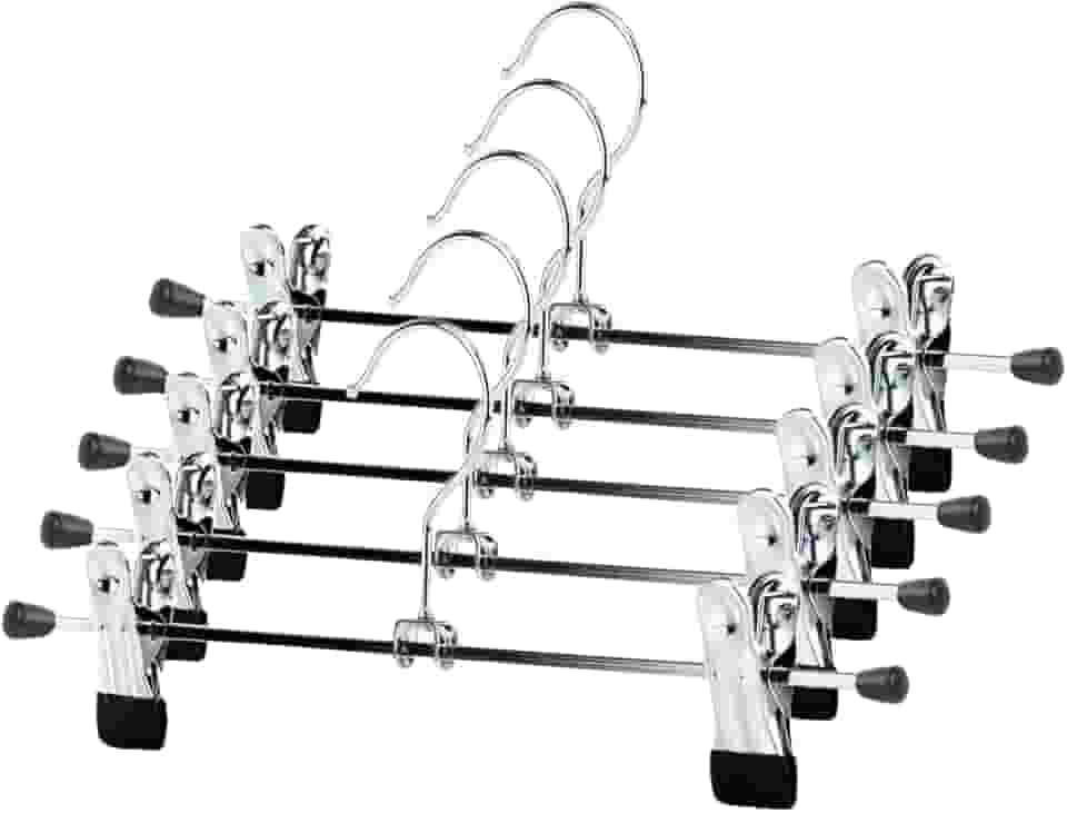 Kit 10 Cabides Presilha Metal Cromado Premium Saia Calça Bermuda Vestido Reforçado