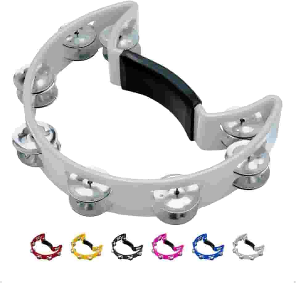 Pandeiro Meia Lua Profissional Pandeirola de Mão Colorida Instrumento Percussão Musical Em ABS (Branco)