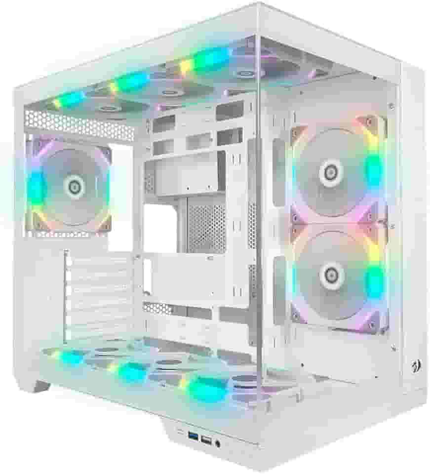 Gabinete Gamer Redragon Wideload Pro - Mid Tower, USB 3.0+2.0, Aquário, Vidro Panorâmico - Branco