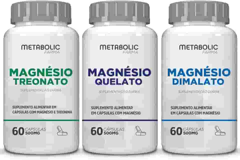 Kit Magnesio Treonato + Dimalato + Quelato Bisglicinato 500Mg 180 Cápsulas - Metabolic Farma