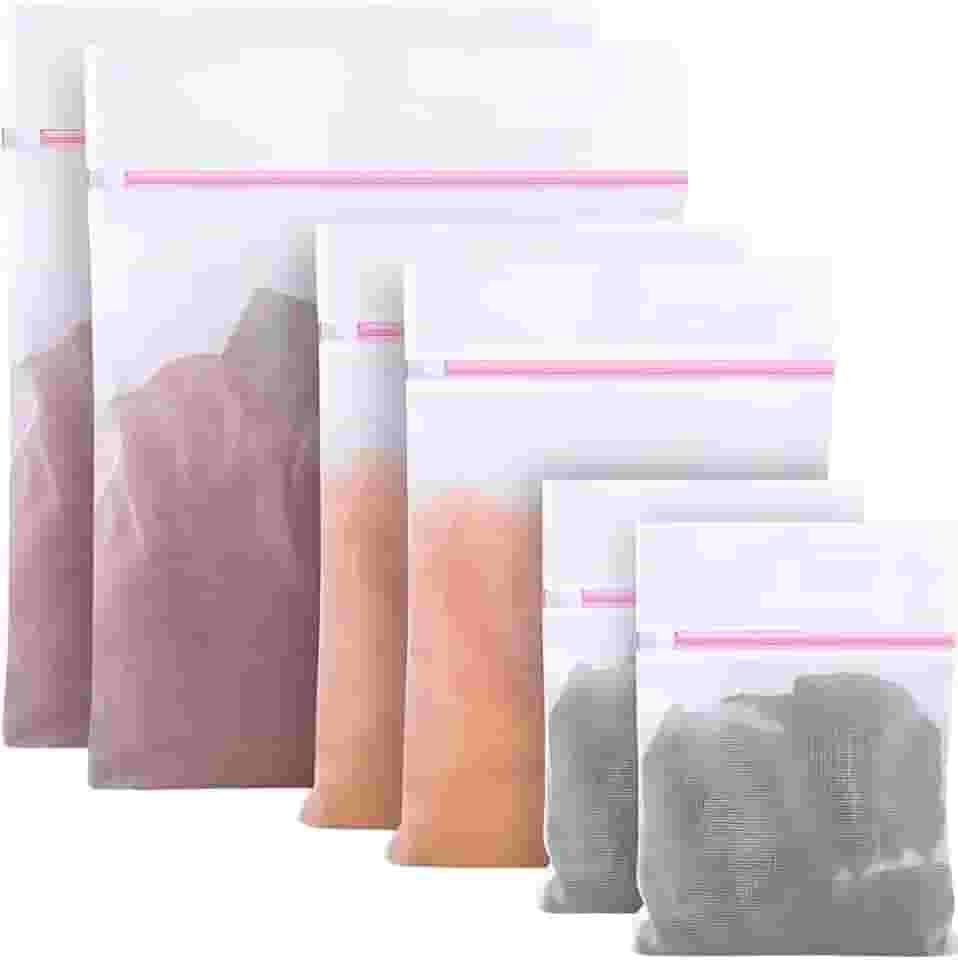 Kit com 6 Sacos Telados P+M+G Rosa com Zíper para Máquina de Lavar Cesto Para Peças Delicadas com Zíper Saco Telado para Roupas Delicadas Máquina de Lavar Com Zíper