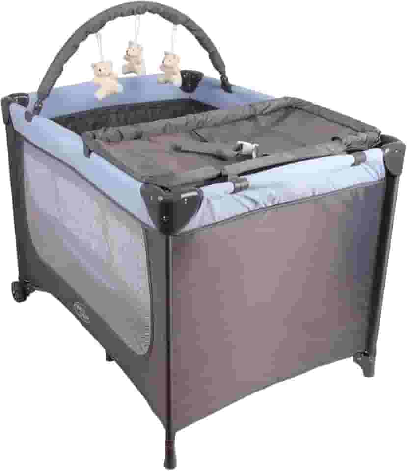Berço Portátil Infantil Joly Baby Style com Mosquiteiro, Barra de Brinquedos, Trocador e Bolsa - Seguro, Confortável e Compacto INMETRO (Azul)