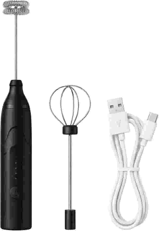 Espumador de Leite Elétrico e Mixer Portátil USB Recarregável – 3 Velocidades Potentes com 2 Cabeças (Mola e Fouet) – Batedor em Inox para Café, Cappuccino, Shakes e Ovos