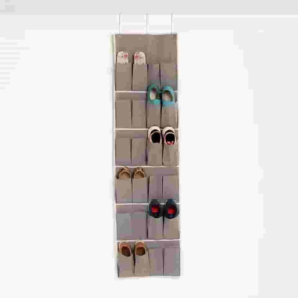 Sapateira Suspensa para Porta Organizador de Sapatos Vertical com 24 Bolsos 12 Pares Multiuso (Cinza)