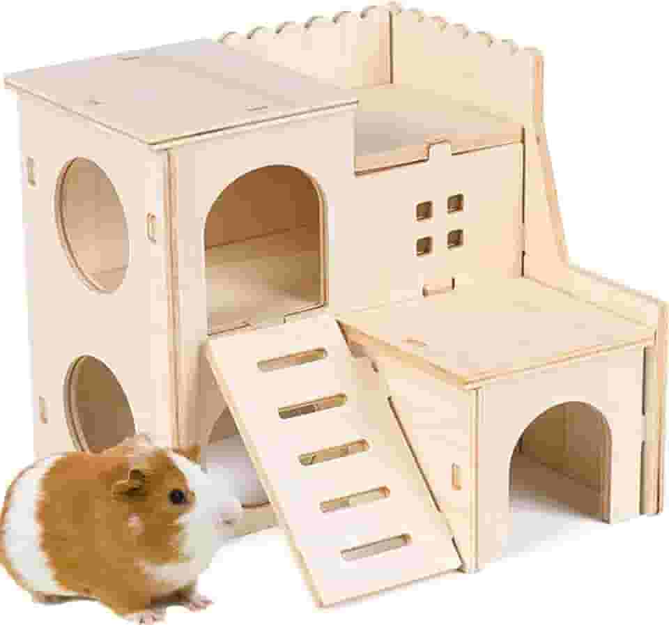 Grande labirinto de hamster casa de madeira divertida casa deslizante porquinho-da-índia hamsters escondido escada de escalada de madeira brinquedo engraçado mastigar duas camadas cabana para animais