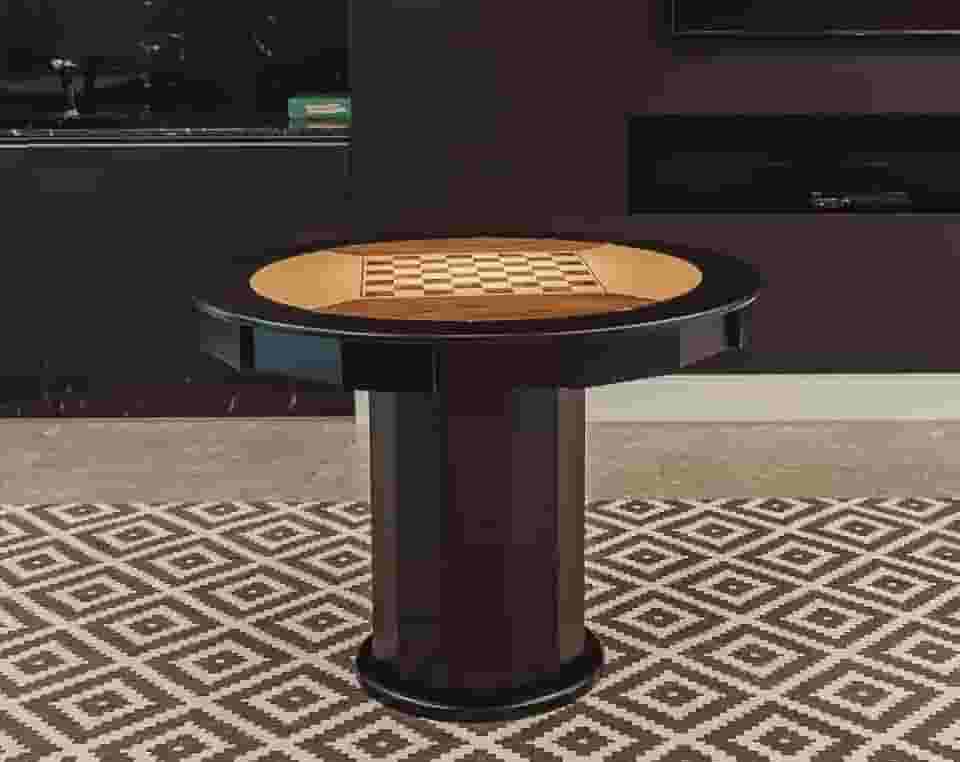 Mesa de Carteado com Gavetas e Porta copos - 1,09x0,80 - Com xadrez - Preto