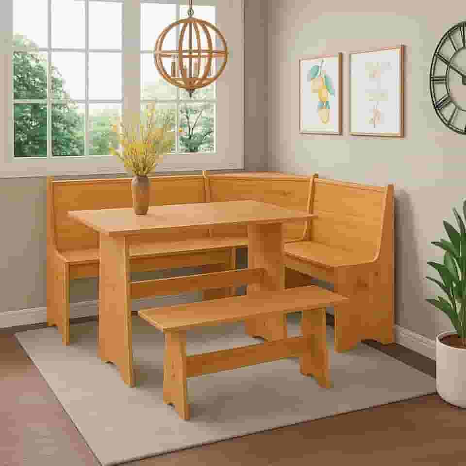 Conjunto Canto Alemão com Baú em Madeira Caramelo 150x118 cm Marin