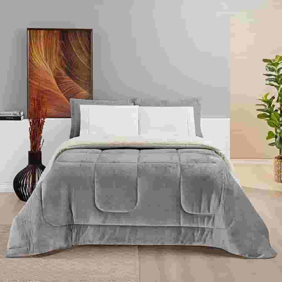 Cobertor QUEEN GIGANTE Manta Coberta Sherpa Macio Frio Intenso Grosso Coberdrom Dupla Face (Cinza)