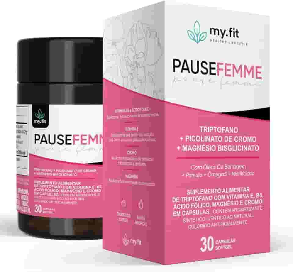 Pause Femme, Alivio Menopausa e Tpm - (Fórmula Completa com Óleo de Borragem, Metilfolato, Õmega 3, Magnésio) - Pote com 30 Cápsulas