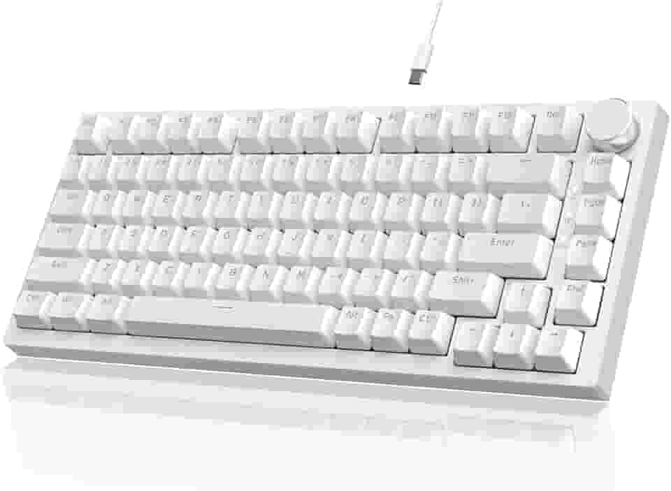 ATTACK SHARK x AJAZZ AK820 Teclado mecânico para jogos com fio com vedação e controle de botão CNC, layout ANSI 75%,espuma de absorção de som 5,interruptor azul hot-swap,retroiluminação azul (Branco)