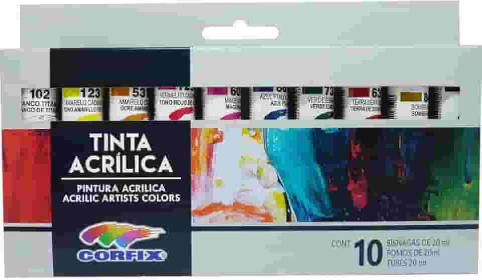 TINTA ACRÍLICA ESTOJO C/ 10 CORES 20ML CORFIX