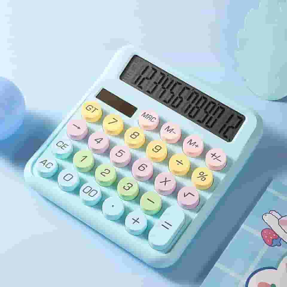 Calculadora mecânica, tela grande de 12 dígitos, calculadora de mesa com botões grandes, fofa e estética para mesa de escritório - azul