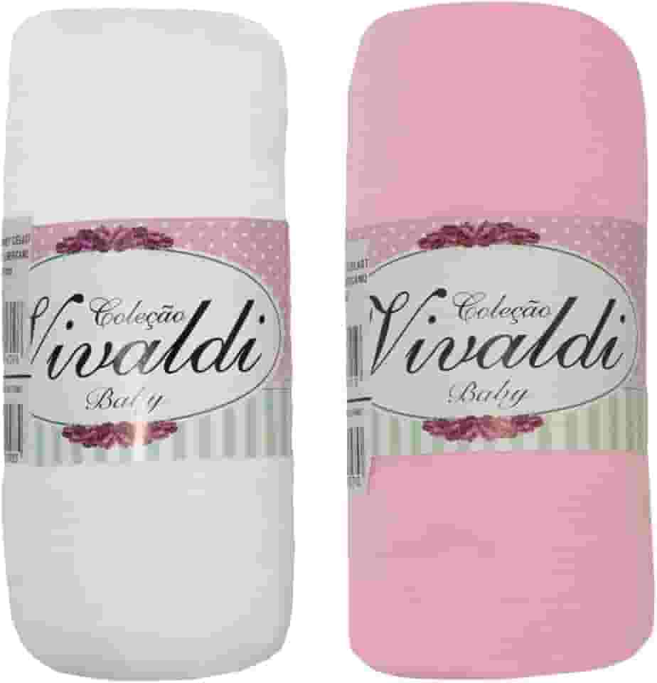 Lençol Avulso Bebe com Elástico Kit 2 peças Rosa e Branco Berço Americano 70cmX130cmX12cm
