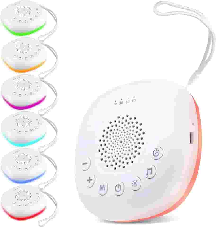 Ruído Branco para Bebês e Adultos, Máquina de Som para Dormir com 20 Sons Relaxantes, Luz Noturna LED 7 Cores