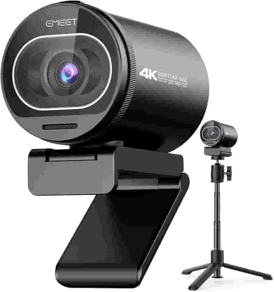 EMEET Webcam 4K, webcam S600 com tripé, 2 microfones de redução de ruído, FOV ajustável de 40° a 73°, foco automático PDAF, capa de privacidade integrada, câmera de streaming para jogos, chamadas de