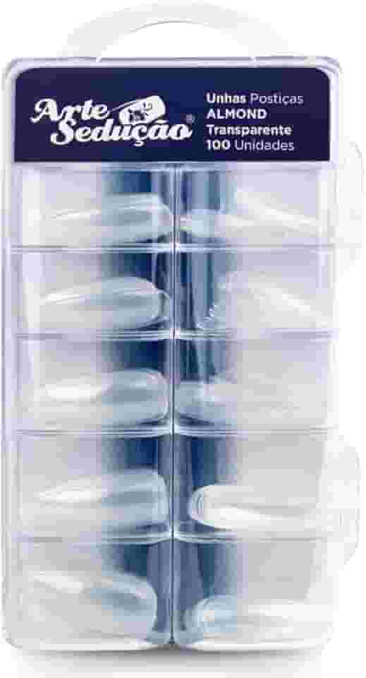 Unhas Postiças Almond Transparente, 100 Und, Arte Sedução