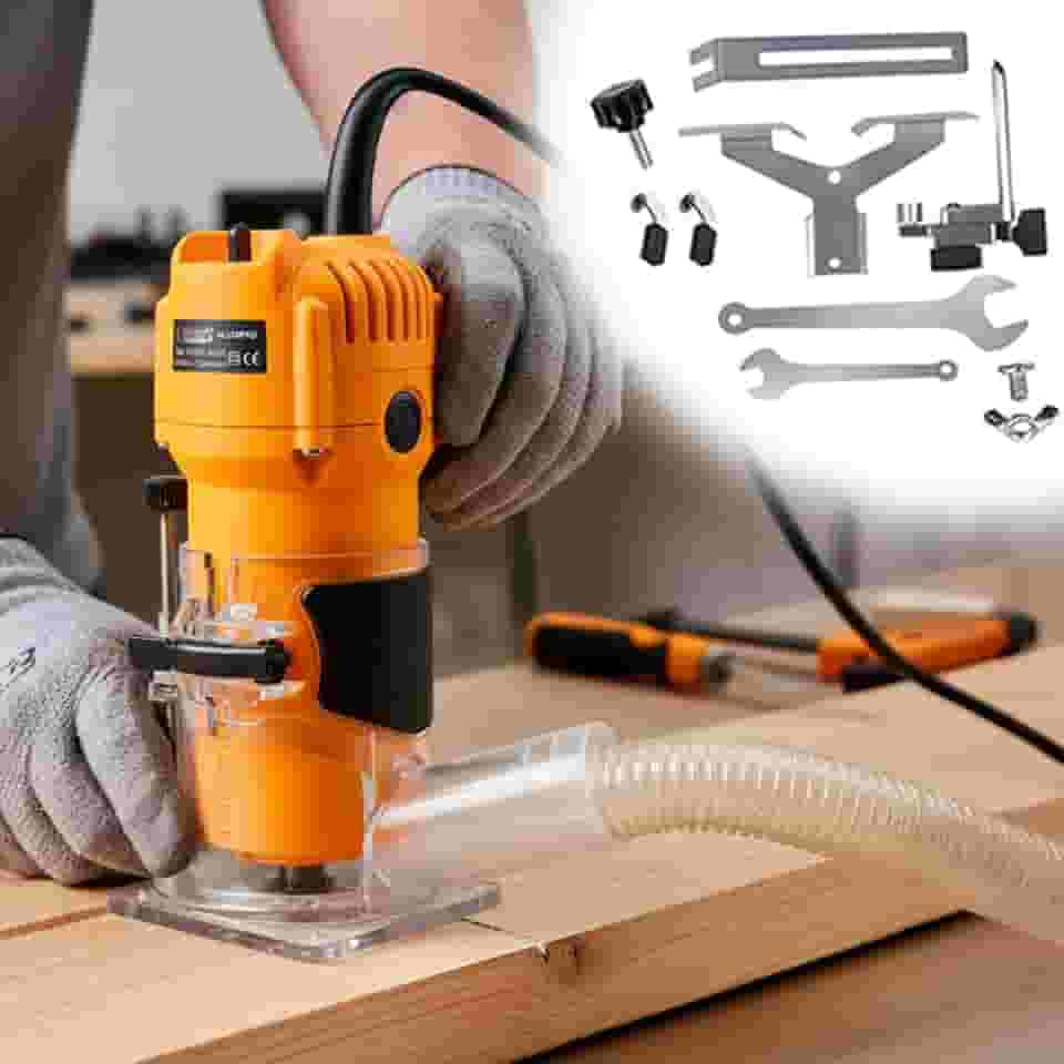 Tupia Laminadora Manual Elétrica 600w Pinça 1/4" 6mm 3000rpm Com Coletor de Pó (220V - AMARELO)