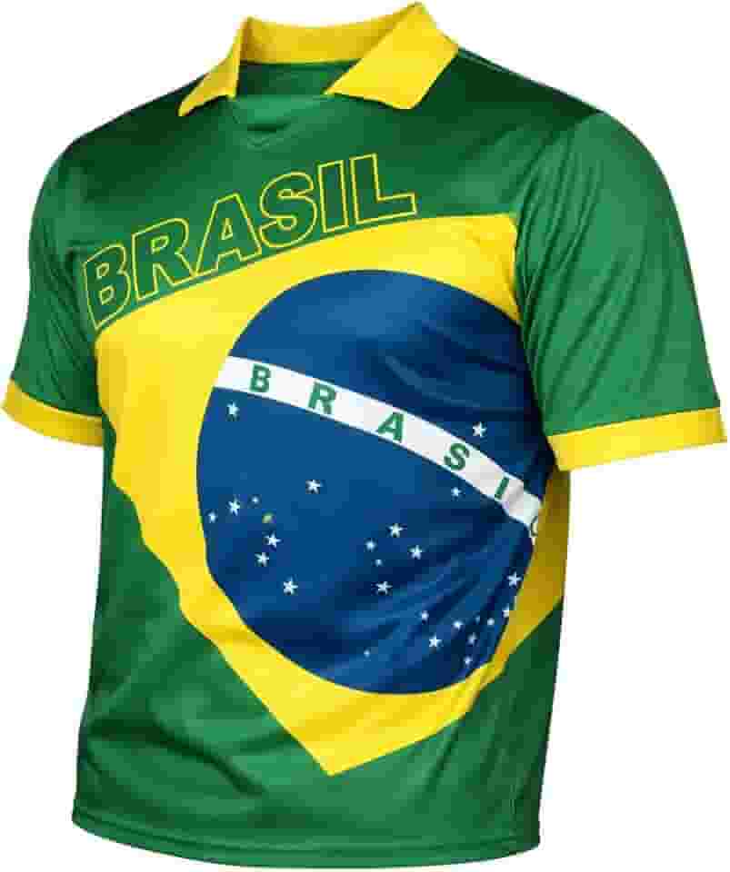 Camisa Polo Bandeira Brasil, Verde, 100% Poliéster, Unissex, Copa do Mundo Futebol, Gola Polo sem Botão, P M G GG