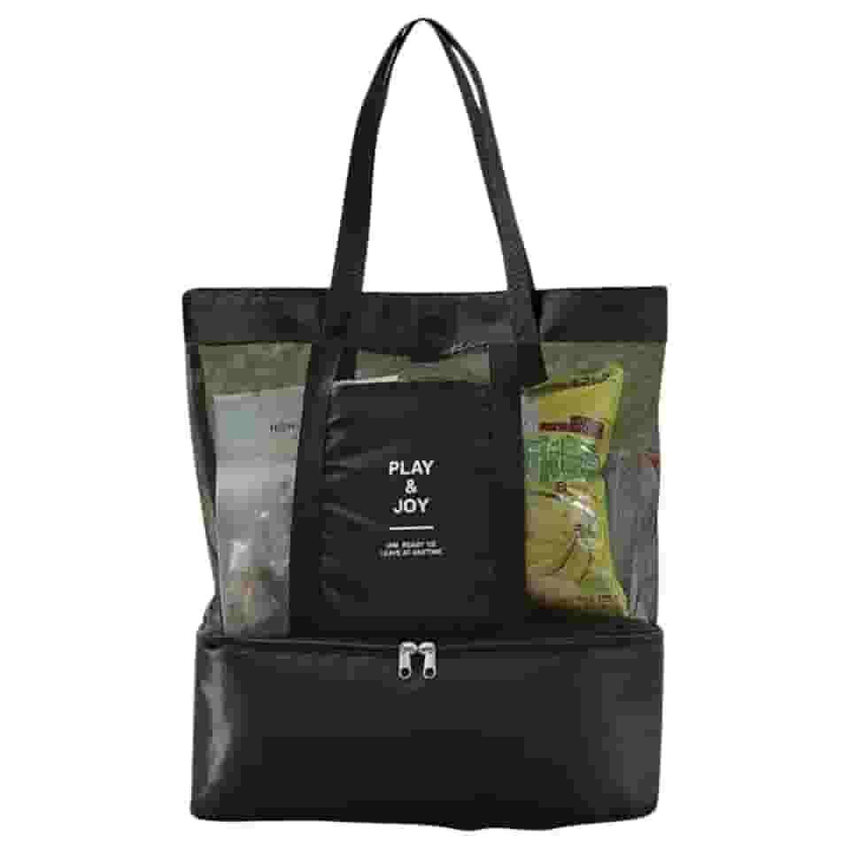 Bolsa de Praia Telada com Compartimento Térmico (Preto)