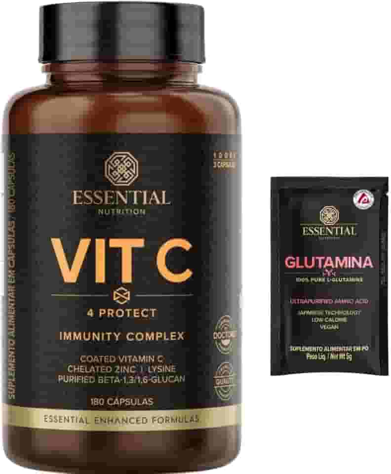 Vit C 4 Protect - Vitamina C - com Lisina e Zinco Quelado - 180 Cáps entéricas - Essential Nutrition + Amostra