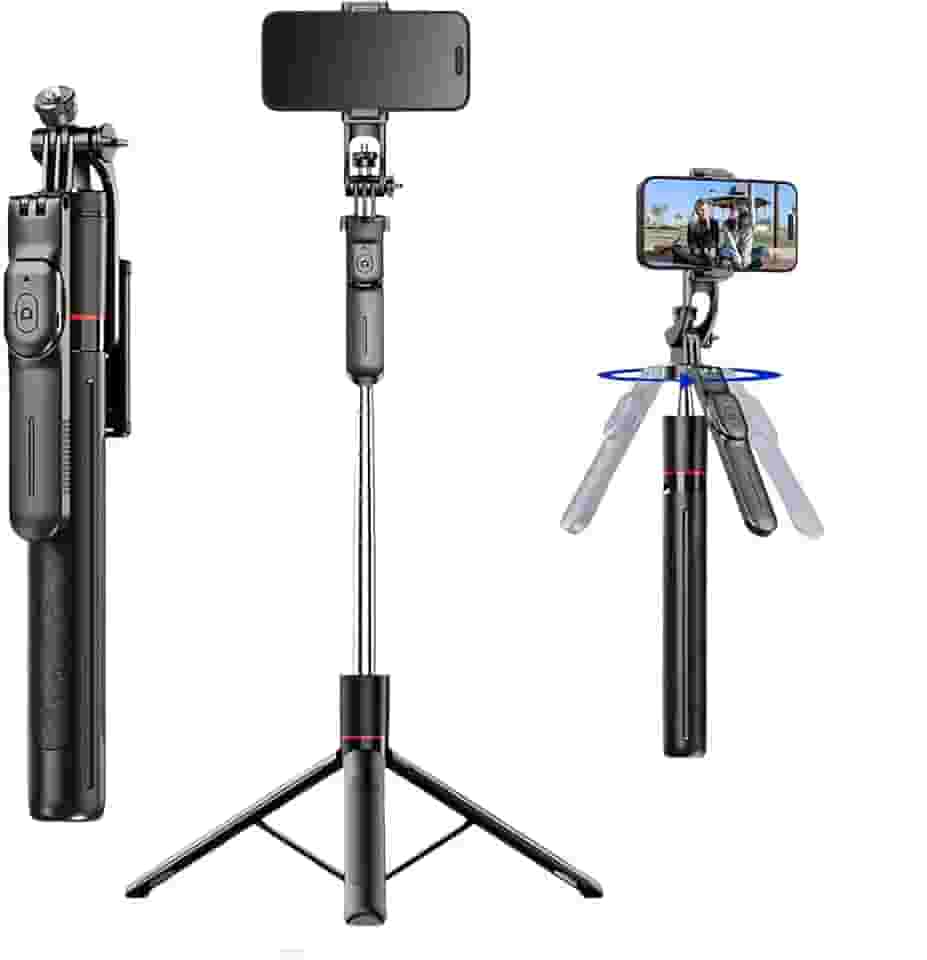 BEMMY Tripé Extensível 170CM Rotação de 360° para Celular, Vara de Selfie com Clipe e Controle Remoto, Tripé de Viagem com Clipe de Telefone Destacável para iPhone, Sony, Canon, GoPro (A)