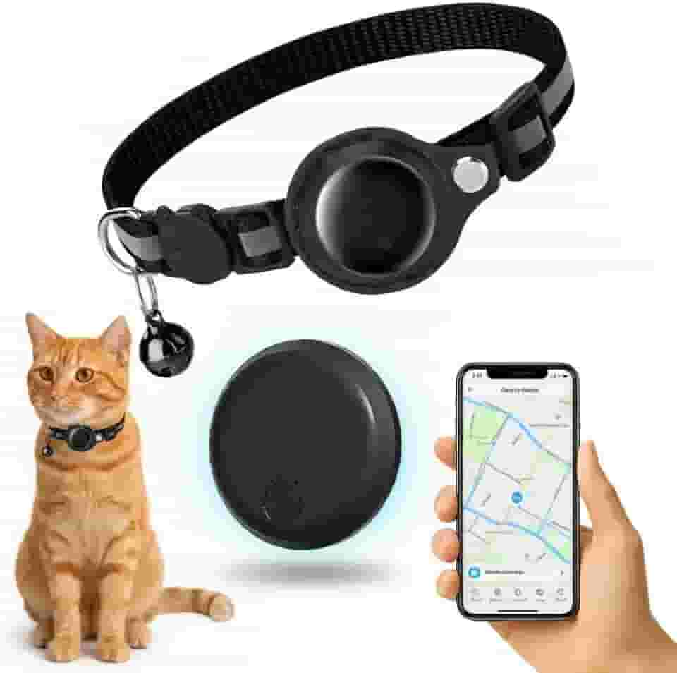 COLEIRA PARA GATO COM RASTREADOR inteligente smart tag, ajustável, refletiva, à prova d'água, anti-enforcamento com fecho de segurança, compatível com Apple Find My (KIT PARA APPLE)