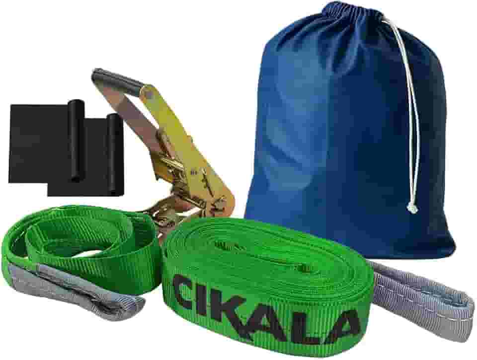Slackline Verde + Cinta 10 metros Catraca + Alças + Protetores + Bolsa de 2 Ton
