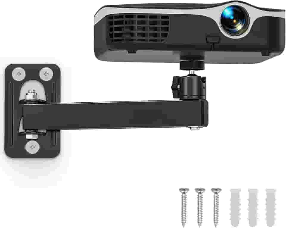 BAISHUN Suporte para projetor, parede e mini suporte de teto com rosca de 1/10.2 cm, rotação de 360 graus, inclinação e rotação ajustáveis, dobrável, fácil configuração compatível com a maioria dos